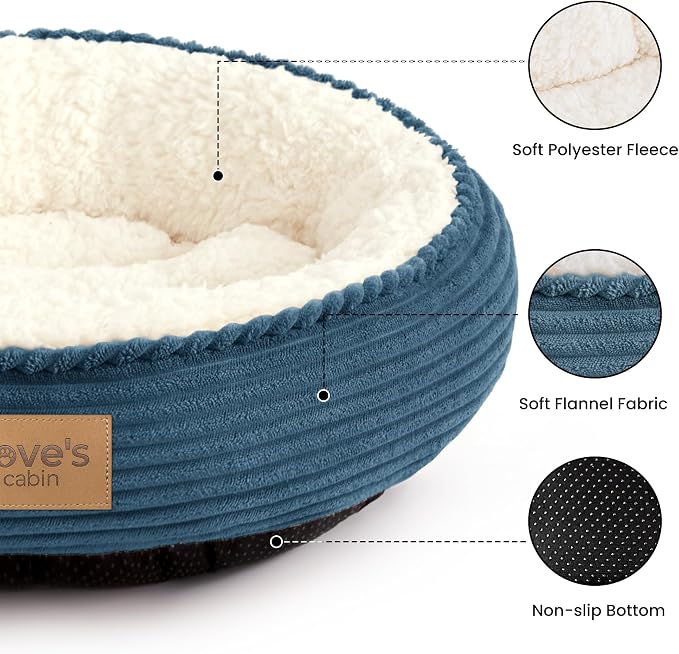 Love's cabin Round Donut Cat and Dog Cushion Bed, 24in Pet Bed for Small or Medium Dogs, Anti-Slip & Water-Resistant Bottom, Soft Durable Fabric Pet Beds, Washable Calming Cat Bed Dusty Blue