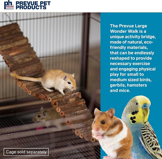 Prevue Pet Products Natural Large Wonder Walk Bird & Small Animal Ladder | Wooden Cage Accessories for Climbing, Exercise, Hanging Activity Bridge for Birds, Hamsters, Gerbils & Mice