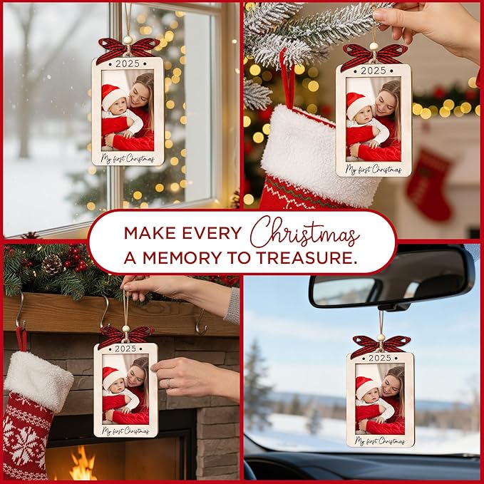 Babys First Christmas Ornament 2025 Girl And Boy - Wooden Portrait Picture Frame Ornaments For Tree - My First Christmas Ornament - New Mom Gift - Baby's First Christmas Gifts 2025