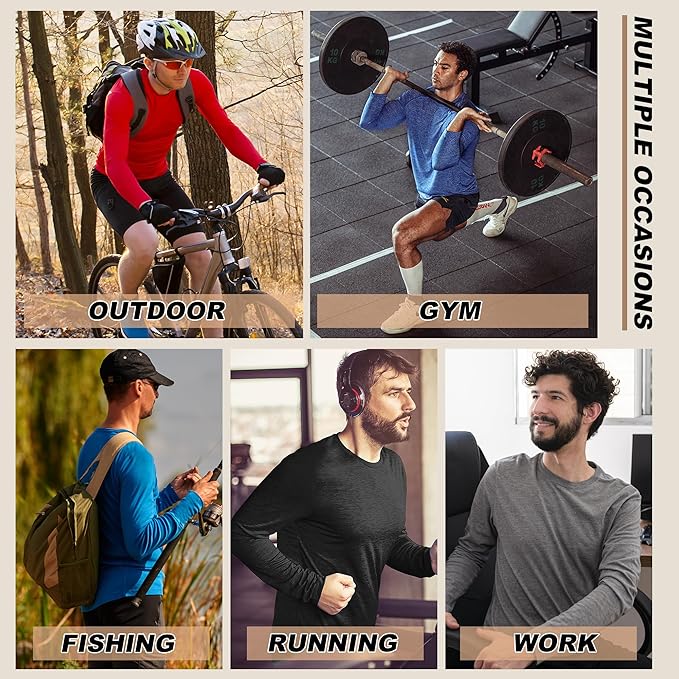 MLYENX 7 Pack Long Sleeve Shirts for Men UPF 50+ UV Sun Protection Quick Dry Moisture Wicking Workout Tee Shirts