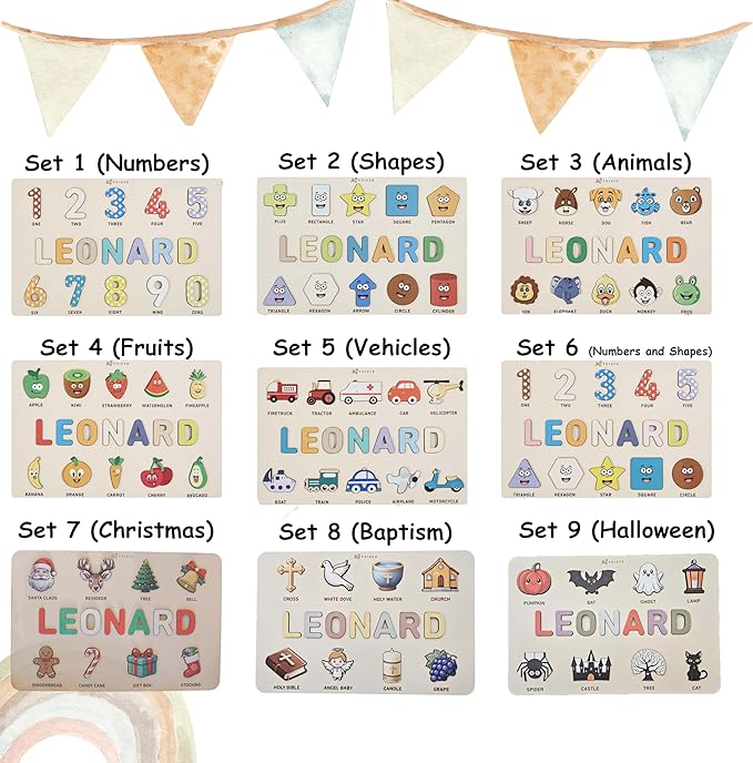 First Birthday Gifts for Boys Girls, Personalized Baby Gifts, Wooden Puzzles for Toddlers 1-3, Animal Toys for Toddlers 1-3, Customized Baby Gift, 1-2 Year Old Toys