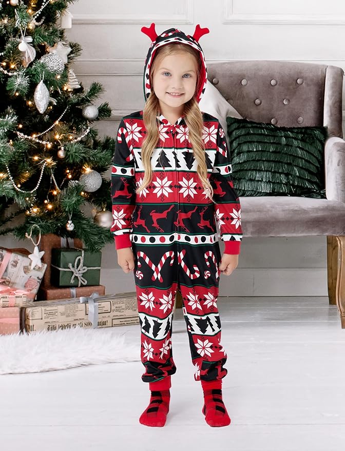 PATPAT Matching Family Christmas Onesie Pajamas – Holiday Hooded Jumpsuit Sleepwear PJs Couples Xmas Loungewear with Socks
