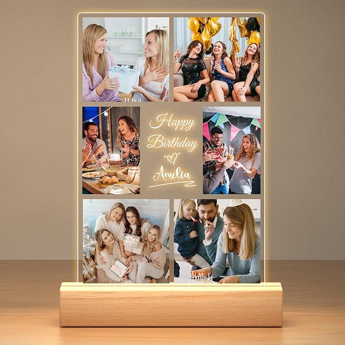 Custom Picture Frames with Photo, Personalized Picture Frame with Night Light, Custom Photo Frame, Customized Best Friend Photo Gifts, Personalized Christmas Birthday Gifts for Women Friends Her Him