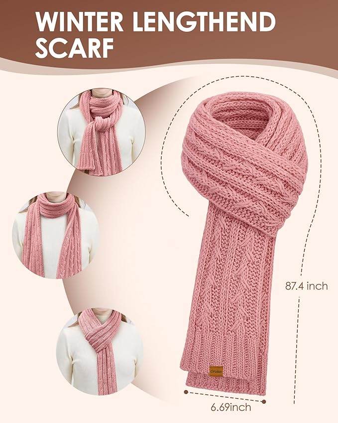 Womens Winter Beanie Hat Scarf Gloves Set, Fleece Lined Knitted Hat with Pompom Long Scarf Touchscreen Mittens for Women Men