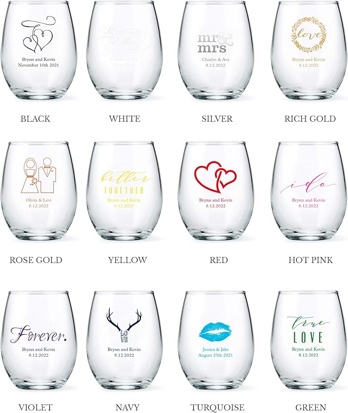 WEDDINGSTAR Personalized Small Stemless Wine Glass 9oz - 48 pack
