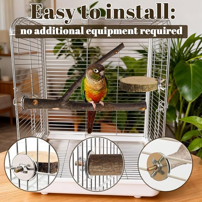8 Pack 9 Inch Natural Wood Bird Perches for Cage, Wood Parrot Perch | Wooden Parrot Stand Platforms, Hardwood Branches, Climbing & Chew Toy for Bird Cage Accessories, Ideal for Parakeets, Budgies