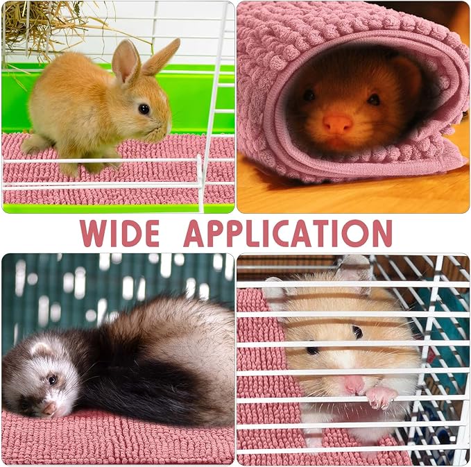 Amylove 4 Pcs Guinea Pig Cage Liner 16 x 24 Inch Washable Chenille Pee Pads Pet Dog Cat Bedding Training Mat Reusable for Small Animals Puppy Bunny Hamster Chinchilla