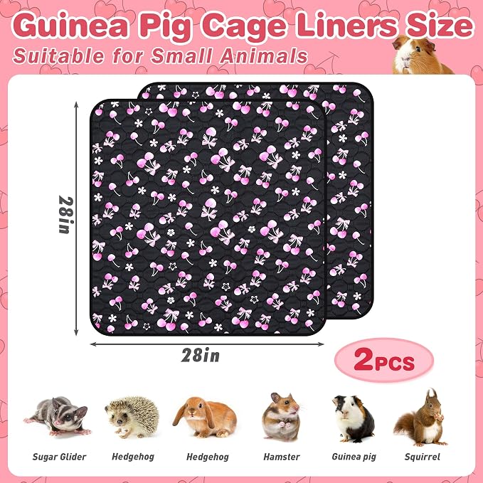 2 Pack Waterproof Guinea Pig Cage Liner, 28" x 28" Washable Reusable Guinea Pig Liner, Super Absorbent Leak-Proof Pet Pee Pad Mats for Guinea Pigs Rabbit Chinchilla Bunny Hamster