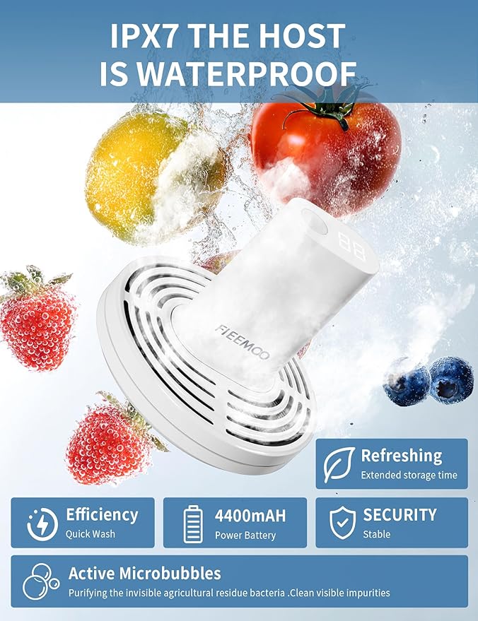 Fruit and Vegetable Washing Machine in Water, Electric Fruit Cleaner Device with OH-ion Purification Technology, Large Reaction Area, for Cleaning Fruit, Vegetable, Rice, Meat and Seafood