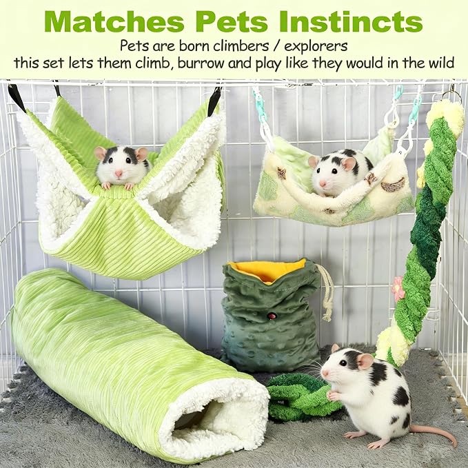 Hamiledyi Ferret Hammock 5 Pack Sugar Glider Climbing Ropes Toys Rat Hanging Tunnel Hammock Swing Squirrel Hideout Bed Cage Accessories for Hamster Mouse Small Animals