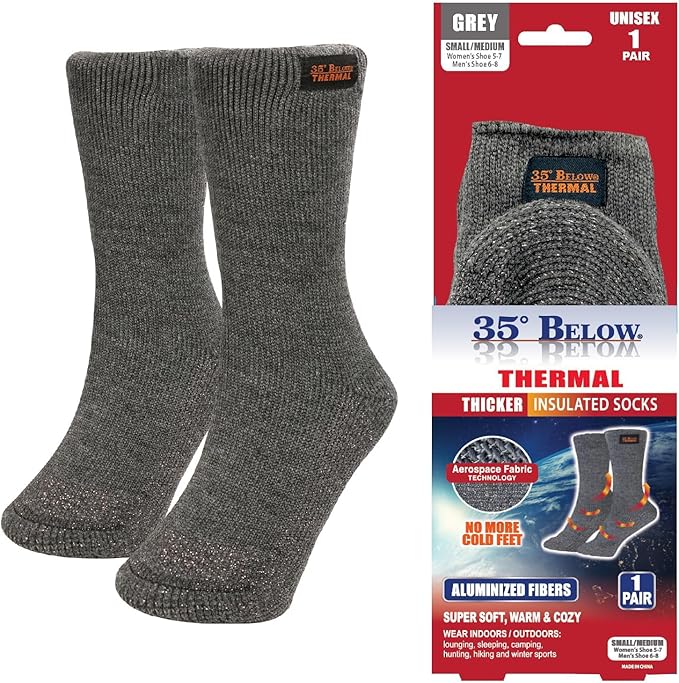 35° BELOW Thermal Insulated 1 or 3 Pk Socks for Men and Women, Designed with Soft Aluminized Loops to Keep Feet Warm and Cozy