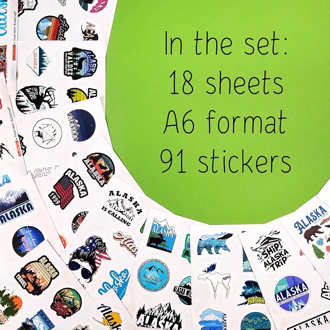 100Pcs Alaska Stickers for Water Bottles, Scrapbooking, Alaska Laptop Decals, Gifts for Women & Men