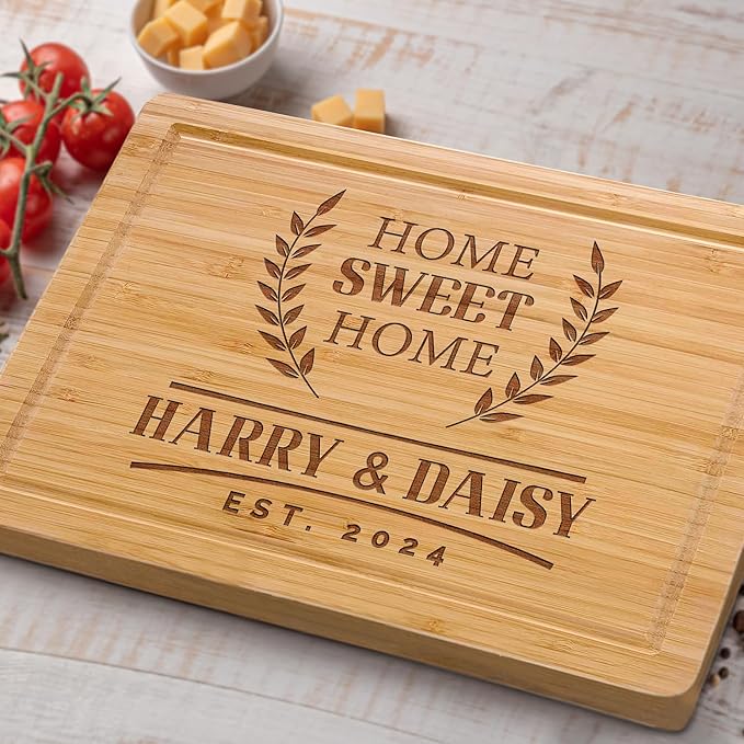 Personalized Cutting Board Gift for Christmas, Home Owner Couple Gift Ideas, Customized Home Sweet Home Bamboo Cutting Board Gift for First Home Buyer, Real Estate Gift, New Home Buyer Gifts