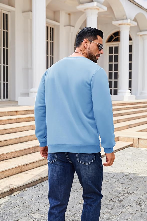 Boladeci Men's Full Sherpa Lined Crewneck Sweatshirts Heavy-weight Fleece Pullover Thick Thermal Long Sleeve Cotton