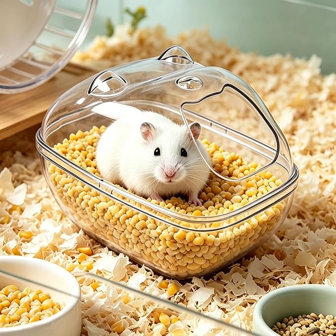 Hamster Bathtub,Sand Bath Container,Mouse dig Box,Splash Proof Hamsters Sand Box Bathroom,Transparent House sandbath for Hamsters,Hamster Toilet Small Animal Habitat Décor(M 5.7 * 4 * 4inches)