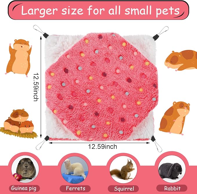 BOAO 2 Pcs Guinea Pig Rat Hammock for Pet, Mint Green, Pink, Heart Pattern | Ferret Hamster Hanging Hammock, Guinea Pigs Accessories, for Small Animals Chinchilla Parrot Sugar Glider Ferret Squirrel