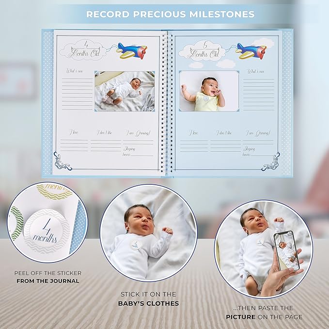 Baby Book Keepsake - Baby Memory Book and Album for Boy, Journal from Pregnancy to First 5 Years, Scrapbook to Record Memories, Milestones and Photos, Baby Book (Blue)