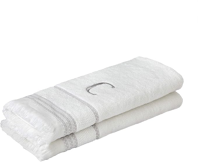 SKL Home Casual Monogram Hand Towel (2-Pack), C, 16x26, White