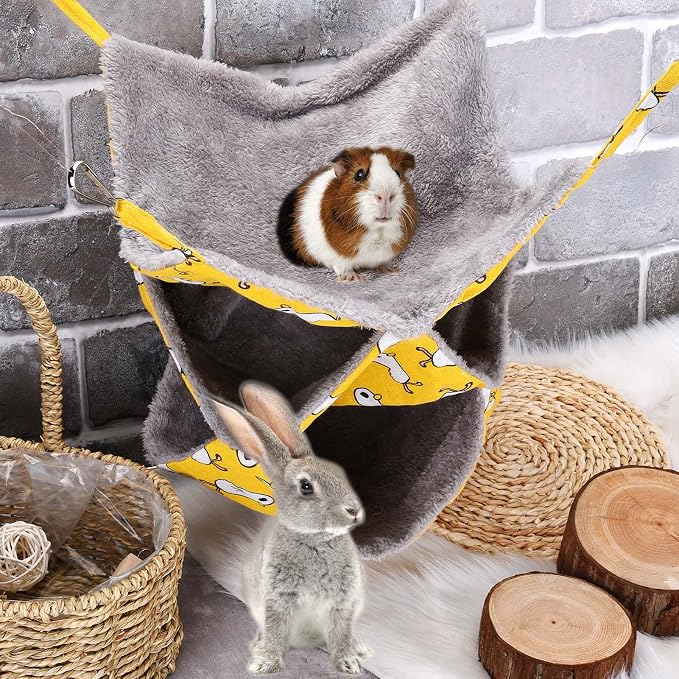 3 Tier Ferret Rat Hammock, Guinea Pig Cage Accessories, Yellow | Rat Hammock for Cage, Pet Cage Hanging Hammock, Small Animals, Guinea Pig, Ferret, Kitten, Squirrel, Chinchilla, Rat, Parrot