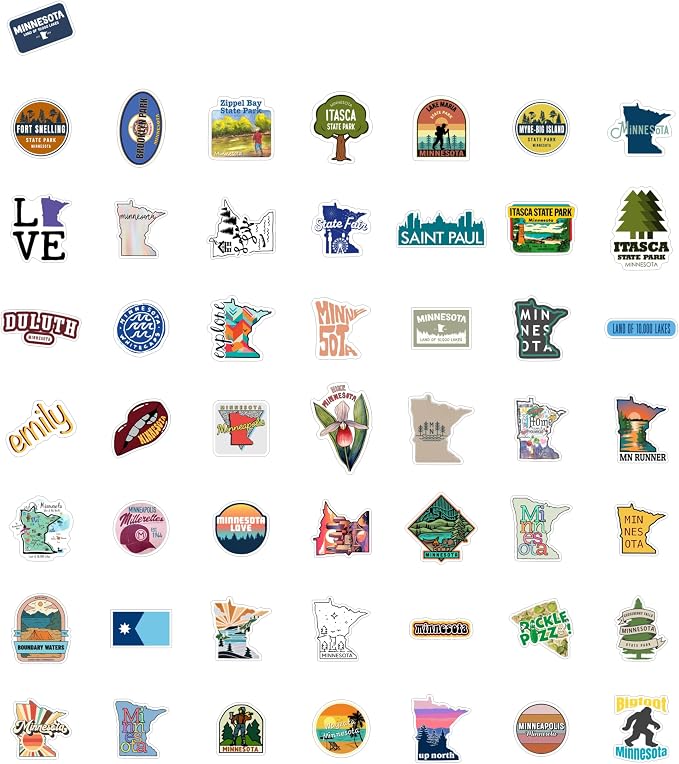 100Pcs Minnesota Stickers for Water Bottle and Laptop - State Souvenirs, Decorations & Gifts, Waterproof Vinyl Decals, Gifts for Women & Men