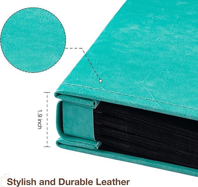 potricher Small Photo Album 4x6 300 Photos Leather Cover Picture Book with 300 Horizontal Pockets for Family Wedding Anniversary and Baby (Teal)