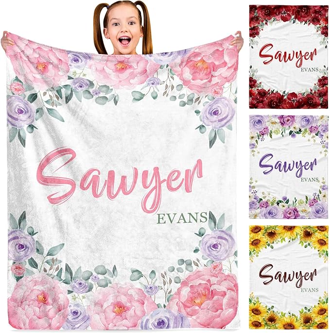 Custom Initial Baby Name Blanket - Personalized Throw Blanket for Babies Kids Adults