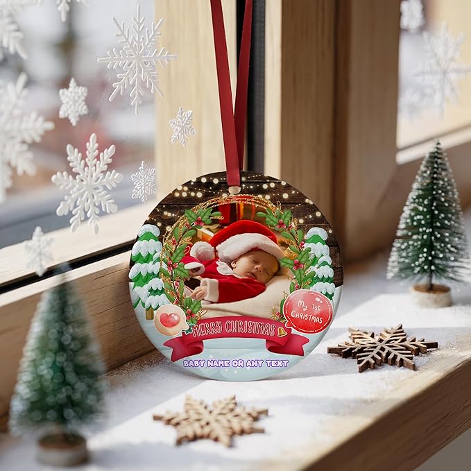 Baby First 2025 Personalized Christmas Ornament with Custom Photo, A Newborn Keepsake for Boy or Girl