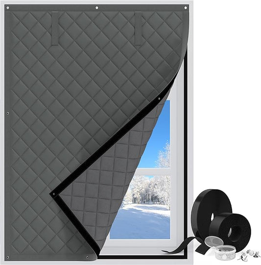 Window Insulation Kit, Thermal Window Cover 30" x 56" for Window Insulation to Save Energy, Oxford Fabric Cloth Window Insulation for Winter, Gray