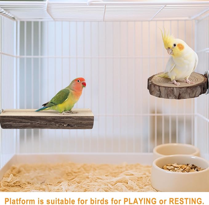 7pcs Natural Wood Bird Perch DIY Bird Cage Accessories Stand Sticks | Natural Bird Perches Kit Including Chewing Stick Platform Swing Toy for Bird Cage Inside & Outside Parakeet Cockatiel Conure