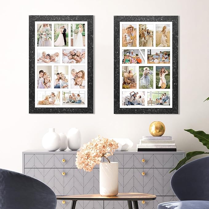 13x21 Picture Frame Display 10 opening 4X6 Picture Frame Collage,Multi Photo Frame with Mat,Plexiglass,Wall Mount Decor,Black Wood Grain