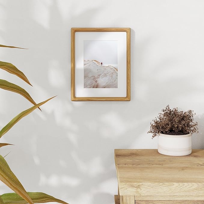 8x10 Oak Frame USA-Sourced Natural Wood Picture Frames Handcrafted Rounded Corner with Mat to 6x8 Picture Display with Real Glass Family Picture, Photo, Certificate