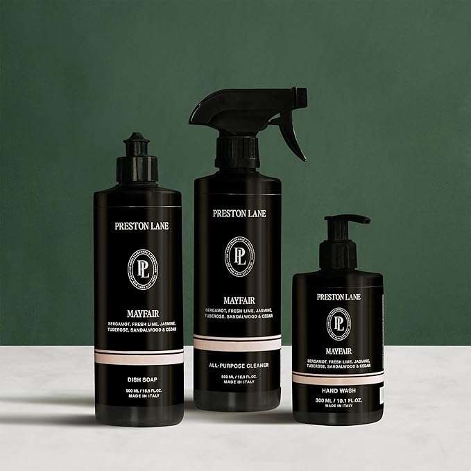 Preston Lane Luxury Kitchen Set – Hand Wash, Dish Soap & All-Purpose Cleaner | Plant-Powered Cleaning Essentials Bundle with Fine Italian Fragrance, Mayfair Scent