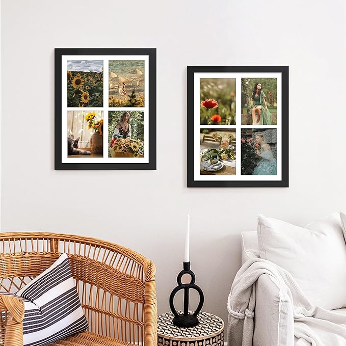 12x16 Picture Frame, 5x7 Collage Picture Frame, Displays Four 5x7 inch Photos, or 12x16 (Without Mat) for Available Horizontal Wall Mounting Display and Vertical, Black.