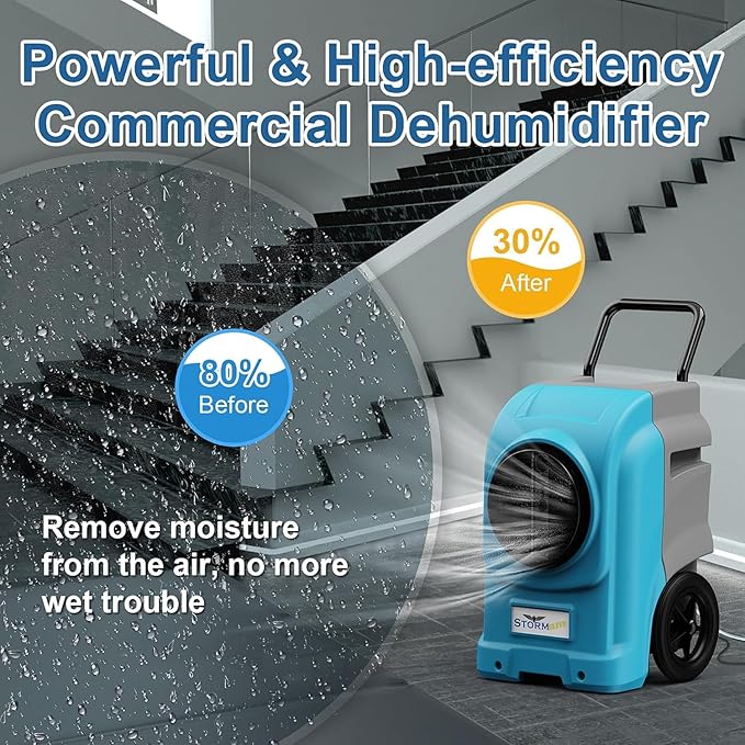 ALORAIR LGR Commercial Dehumidifier with Pump & Drain Hose, Portable Industrial Dehumidifiers with Wheels for Water Damage Restore, Basement, Garage, 5 Years Warranty (Blue, Storm Elite No WiFi)