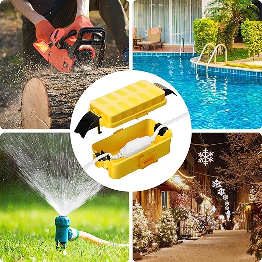 Flemoon IP55 Small Outdoor Electrical Box Waterproof (Inner 5.9 x 3.2 x 1.8inch), Extension Cord Cover with Detachable Awning Covers for Plug, Outlet, Holiday Lights, Yellow