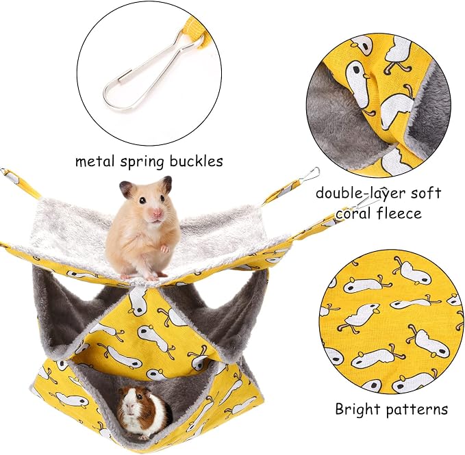 3 Tier Ferret Rat Hammock, Guinea Pig Cage Accessories, Yellow | Rat Hammock for Cage, Pet Cage Hanging Hammock, Small Animals, Guinea Pig, Ferret, Kitten, Squirrel, Chinchilla, Rat, Parrot