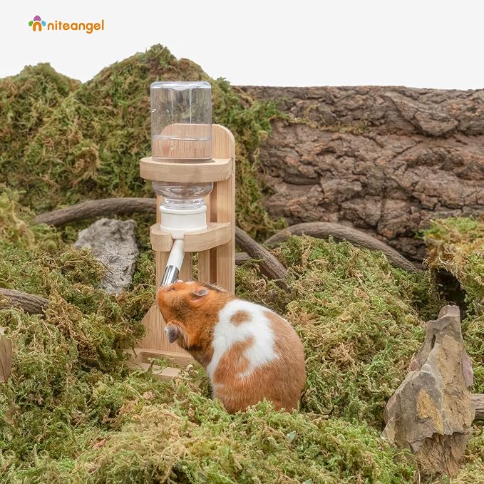 Niteangel Hamster Water Bottle with Stand: 4oz/120ml Capacity & Leak-Proof | Adjustable Height - Far Away Cage Mess & Wet Bedding Water Dispenser for Syrian Dwarf Hamster Gerbils Mice Rat Or Small Pets
