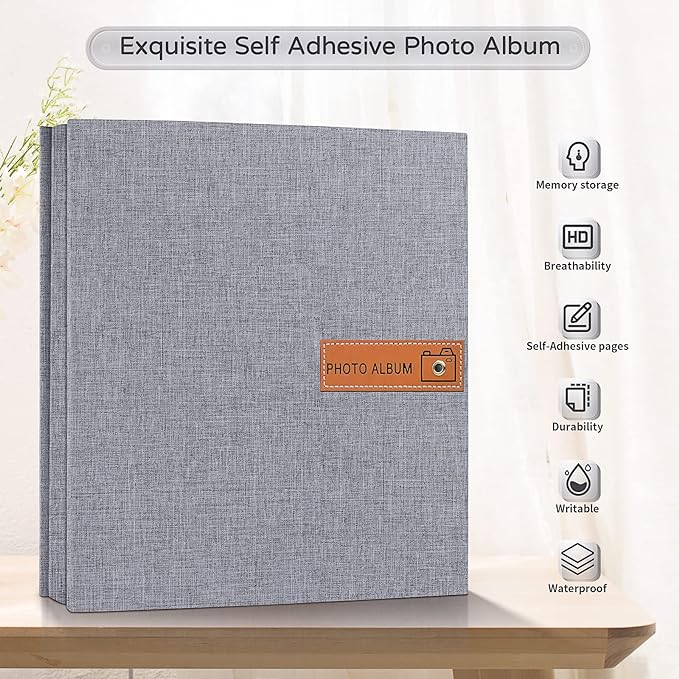 Popotop Large Photo Album Self Adhesive 4x6 5x7 8x10 Scrapbook Album DIY Picture Book,Gifts for Mom,Family Baby and Wedding,with Metal Pen and Plastic Board
