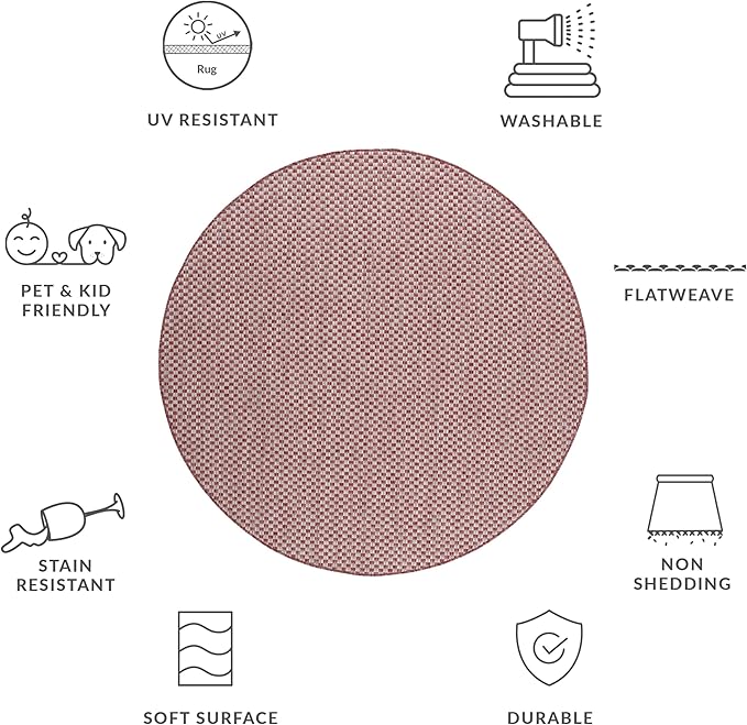 SAFAVIEH Washable Rug Outdoor Courtyard Collection - 6'7" Round, Rust & Light Grey, Non-Shedding & Easy Cleaning, Ideal for Patio, Backyard, Mudroom (CY8653-36521)