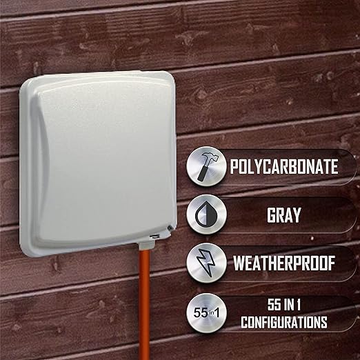 TayMac MM1410G Flat Weatherproof Plastic Cover 55 Configurations Vertical/Horizontal Two Gang, Flat Grey