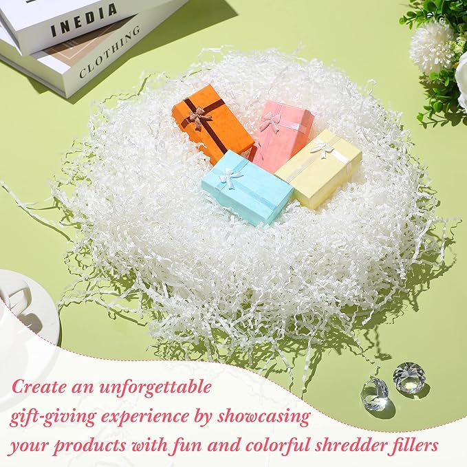 Outus 2 LB White Crinkle Cut Paper Shred Filler Shredded Papers Confetti Gift Boxes Basket Crinkle Paper Filler Packing Grass Cushion Shredded Tissue Stuffing Christmas Wedding Birthday Wrapping Decor
