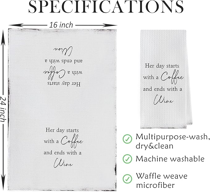 Coffee Wine Dish Towels - Coffee Gifts Waffle Weave Kitchen Towels, Wine Gifts Decorative Hand Towels, Coffee Wine Lover Gifts Tea Towel (16×24 Inches)