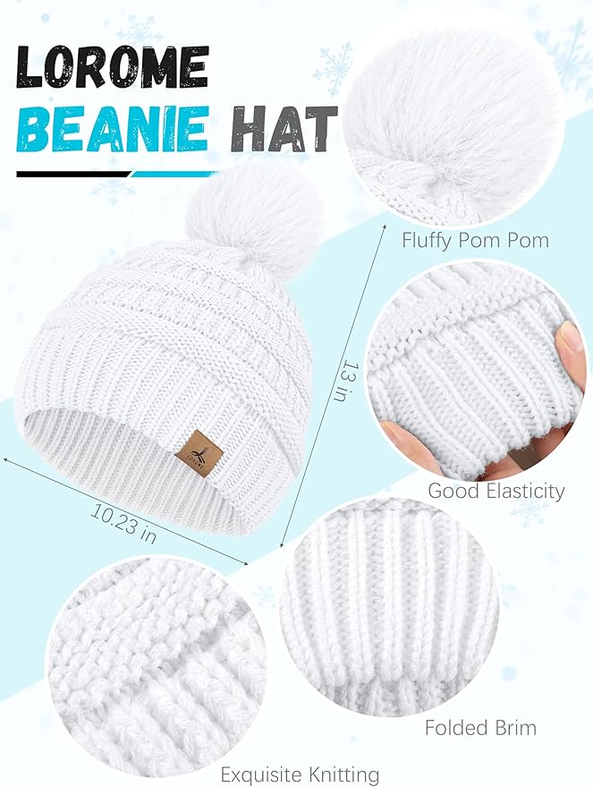 Winter Hat Scarf Gloves and Ear Warmer, Knit Warm Beanie Hat Touch Screen Gloves Long Knitted Plaid Scarf Set Gifts for Women