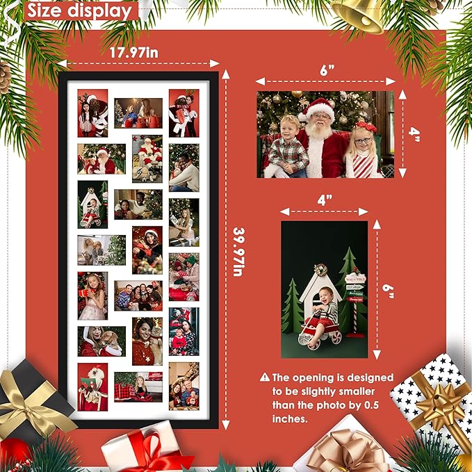 16x38 Collage Picture Frame 4x6 Collage Frame Displays twenty 4x6 inch Photos Available Horizontal Wall Mounting Display and Vertical Black