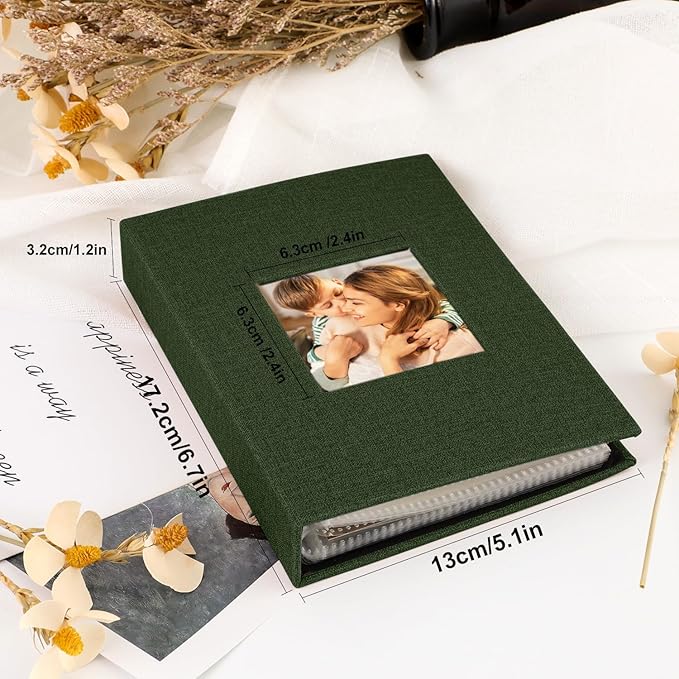 Ywlake Photo Album 4x6 50 Pockets 2 Packs, Small Mini Capacity Linen Photo Album Bulk Sets, Each Pack Holds 50 Top Loader Vertical Only Picture for Kids Boy Girls Green