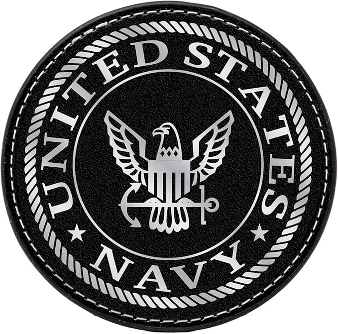 US Navy Leather Coaster Set - 4 Premium Coasters with Hot Stamped Foil Logo - Navy Gifts for Sailors | Disabled Vet Owned Business