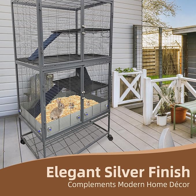 Anti-Rust Aluminum Scatter Guards for Ferret & Critter Nation Cages | Urine & Poop Guard Panel, Adjustable Fence to Keep Floor Clean for Ferrets, Chinchillas, Rats (Silver, Single Layer Set)