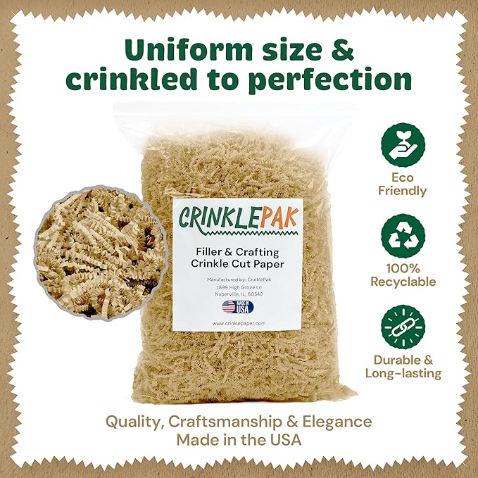 1LB USA Made Ivory Crinkle Paper Filler | Great Shredded Paper For Gift Baskets, Shipping Packages, Gift Box Filler, Basket Filler, Birthdays, Weddings, Anniversaries | Ivory Crinkle Shred