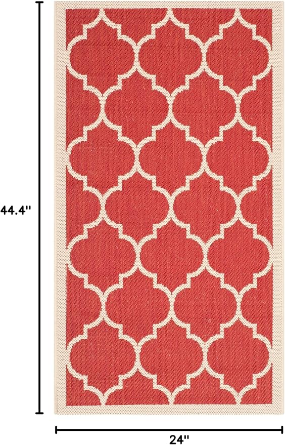 SAFAVIEH Washable Rug Outdoor Courtyard Collection - 2' x 3'7", Red & Bone, Non-Shedding & Easy Cleaning, Ideal for Patio, Front Door, Entryway, Doormat (CY6914-248)
