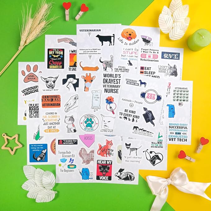 100Pcs Funny Veterinary Stickers and Laptop Decals, Vet Stickers, Veterinarian Decals, Funny Veterinary Gifts, Gifts for Women & Men